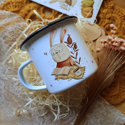 Enamel mug of Carrot stories