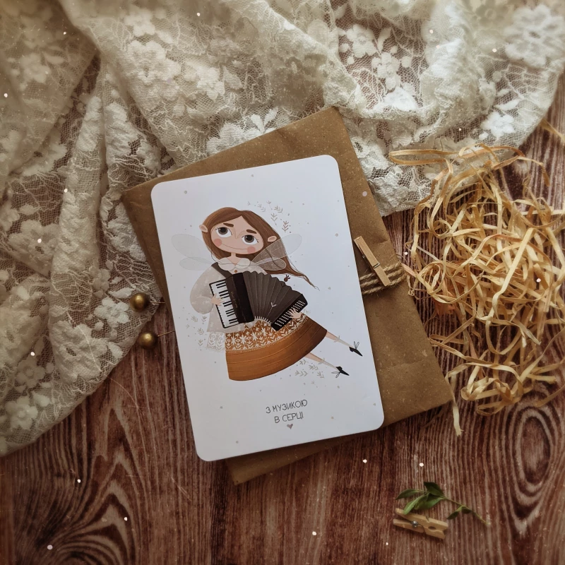 Postcard with music in the heart Accordion